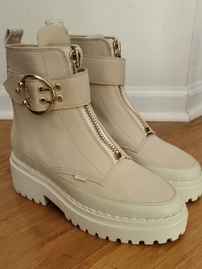 Nubikk Platform Zip Combat Boots in Cream Size 38